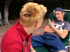 Blonde guys Jeremiah and Casey enjoying a poolside banging