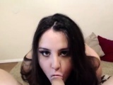 Cute face bitch with monster tits sucking on dick