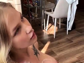 Hot teen blonde gets cum on tits after hard pounding live at