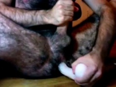 Hairy Daddy Plays With His Dildo
